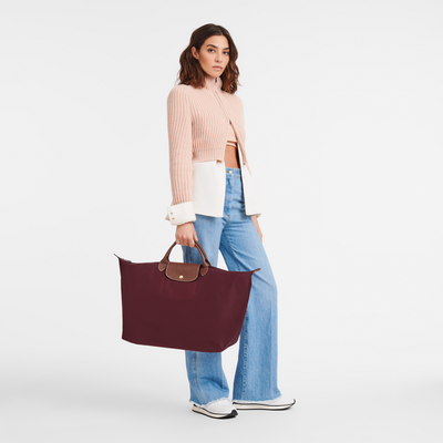 Le Pliage Original L Travel bag , Burgundy - Recycled canvas