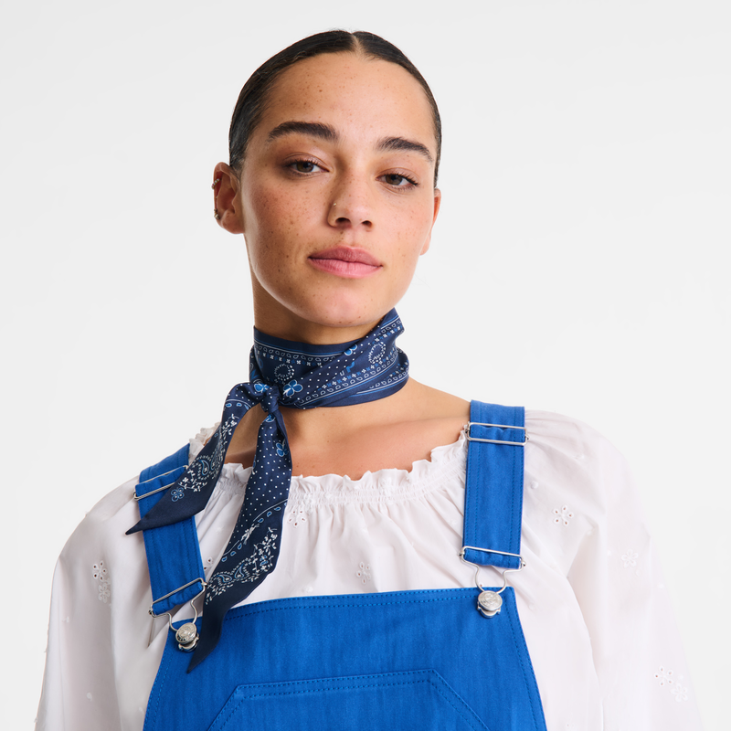 French Bandana Headband , Navy - Silk  - View 2 of  2