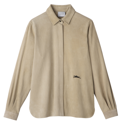 Straight leather shirt , Linen - Leather