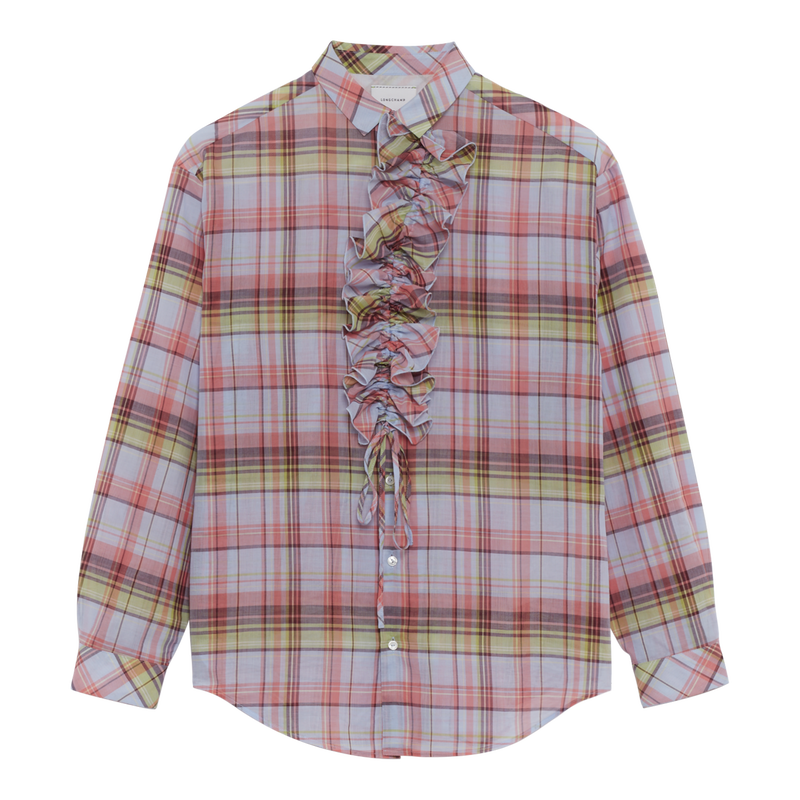 Shirt , Sky Blue - Plaid cotton voile  - View 1 of  2