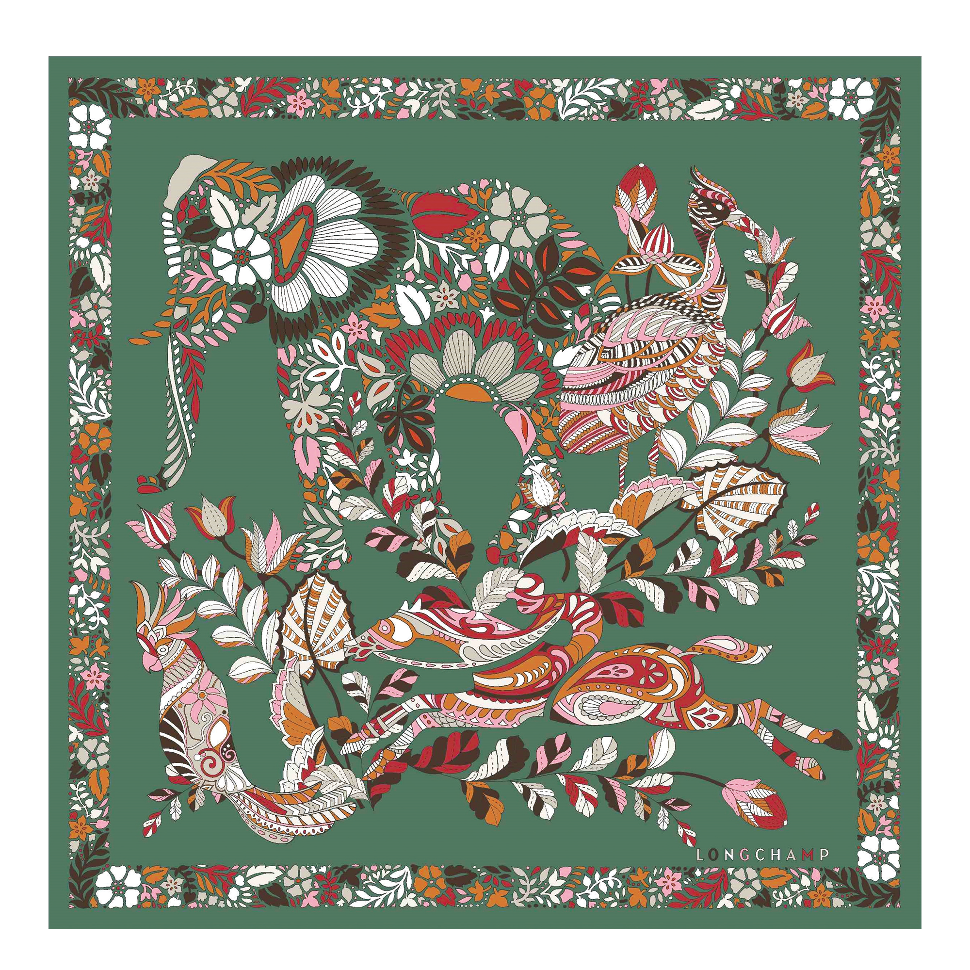 Forêt Longchamp Silk scarf 50, Sage