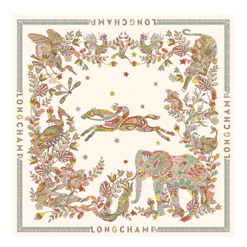 For&ecirc;t Longchamp 丝巾 90 , 象牙白 - 真丝  - 查看 1 3