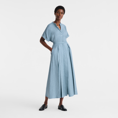 中长半身裙 , 蓝灰色 - 亚麻