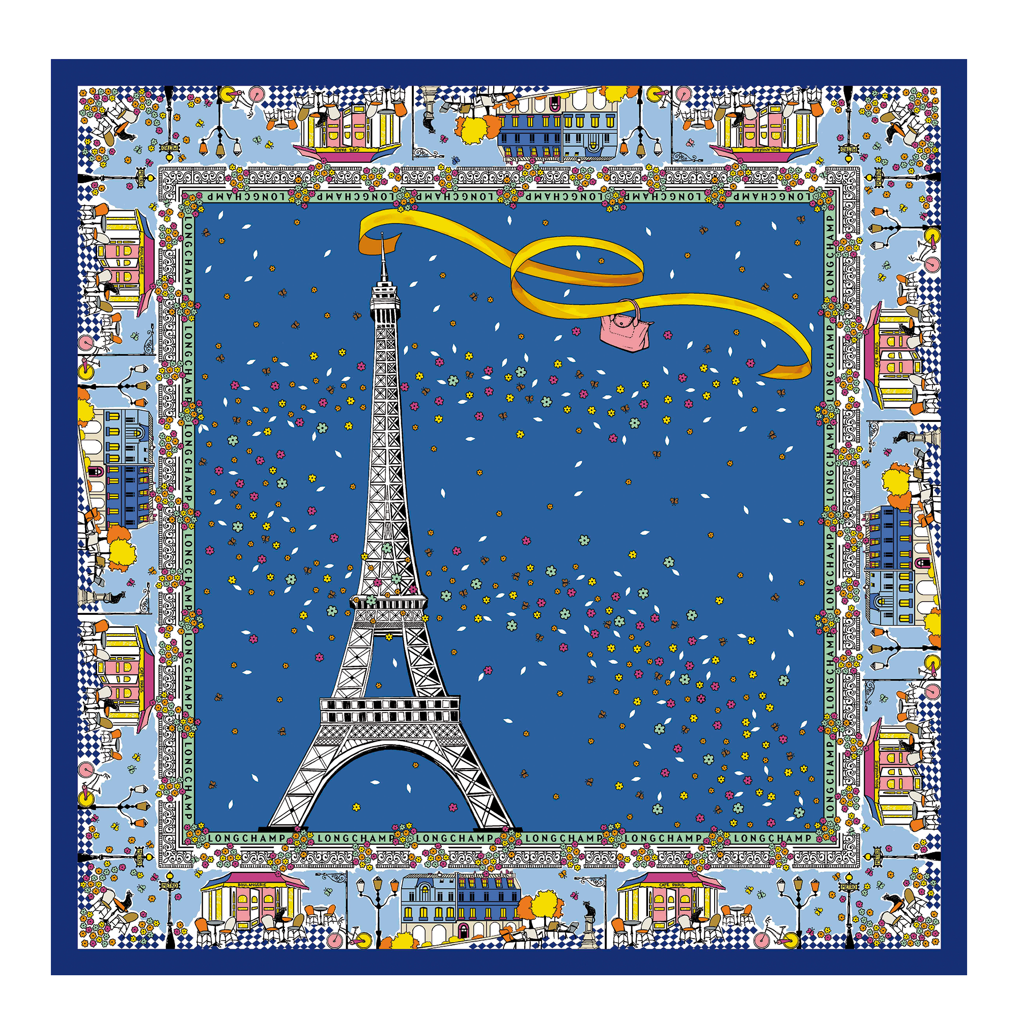 Le Pliage in Paris Silk scarf, Cornflower