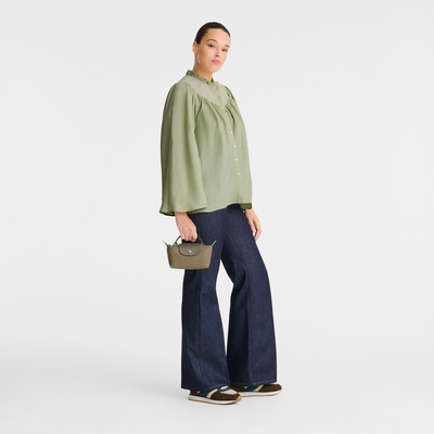Le Pliage Green Pouch with handle , Artichoke - Recycled canvas