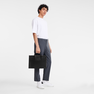 Le Foulonn&eacute; S Briefcase , Black - Leather