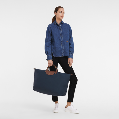 Le Pliage Original M Travel bag , Navy - Recycled canvas - View 2 of  7