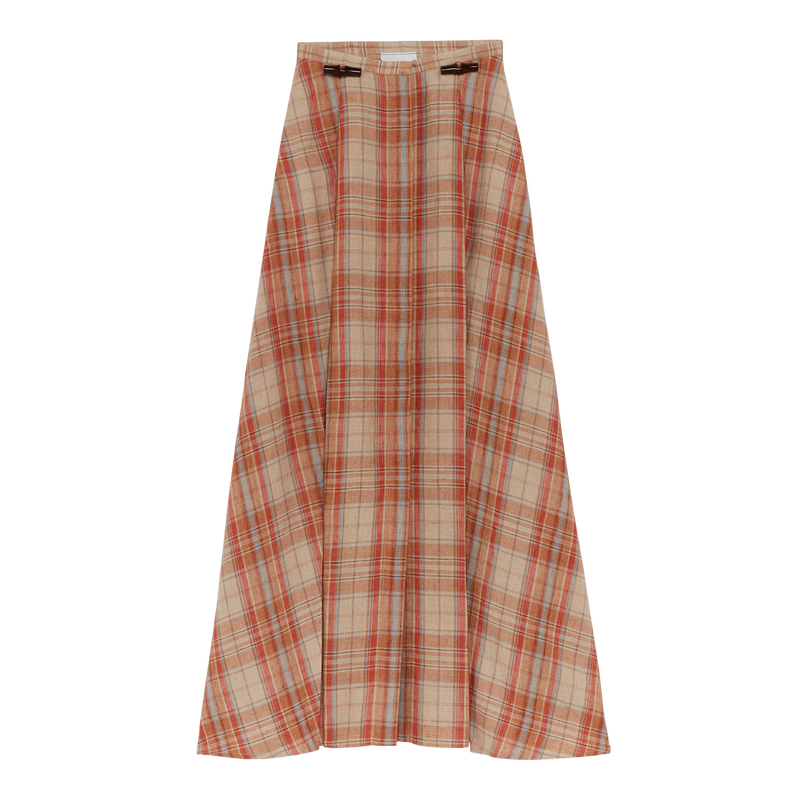 Midi skirt , Amber - Plaid linen  - View 1 of  1