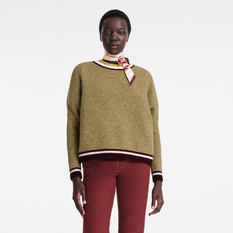 Round collar jumper , Pistachio/Burgundy - Knit  - View 4 of  5