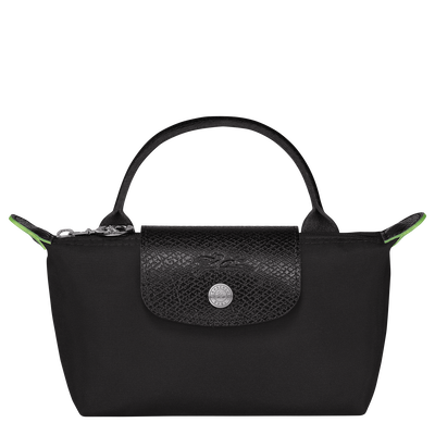 Le Pliage Green Pouch with handle , Black - Recycled canvas