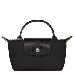 Le Pliage Green Pouch with handle , Black - Recycled canvas