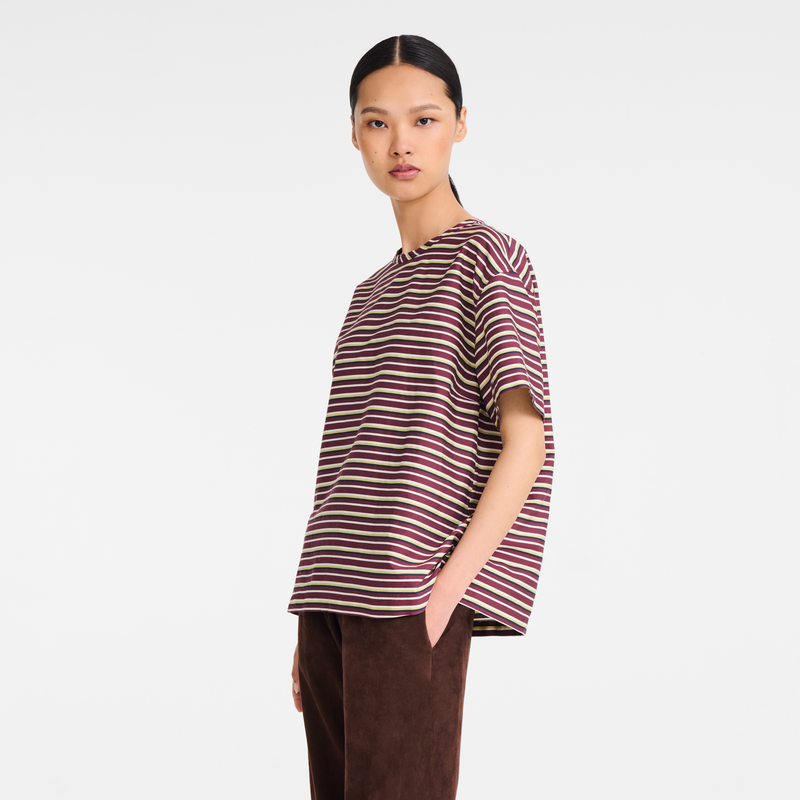 T-shirt , Burgundy - Striped poplin  - View 4 of  4