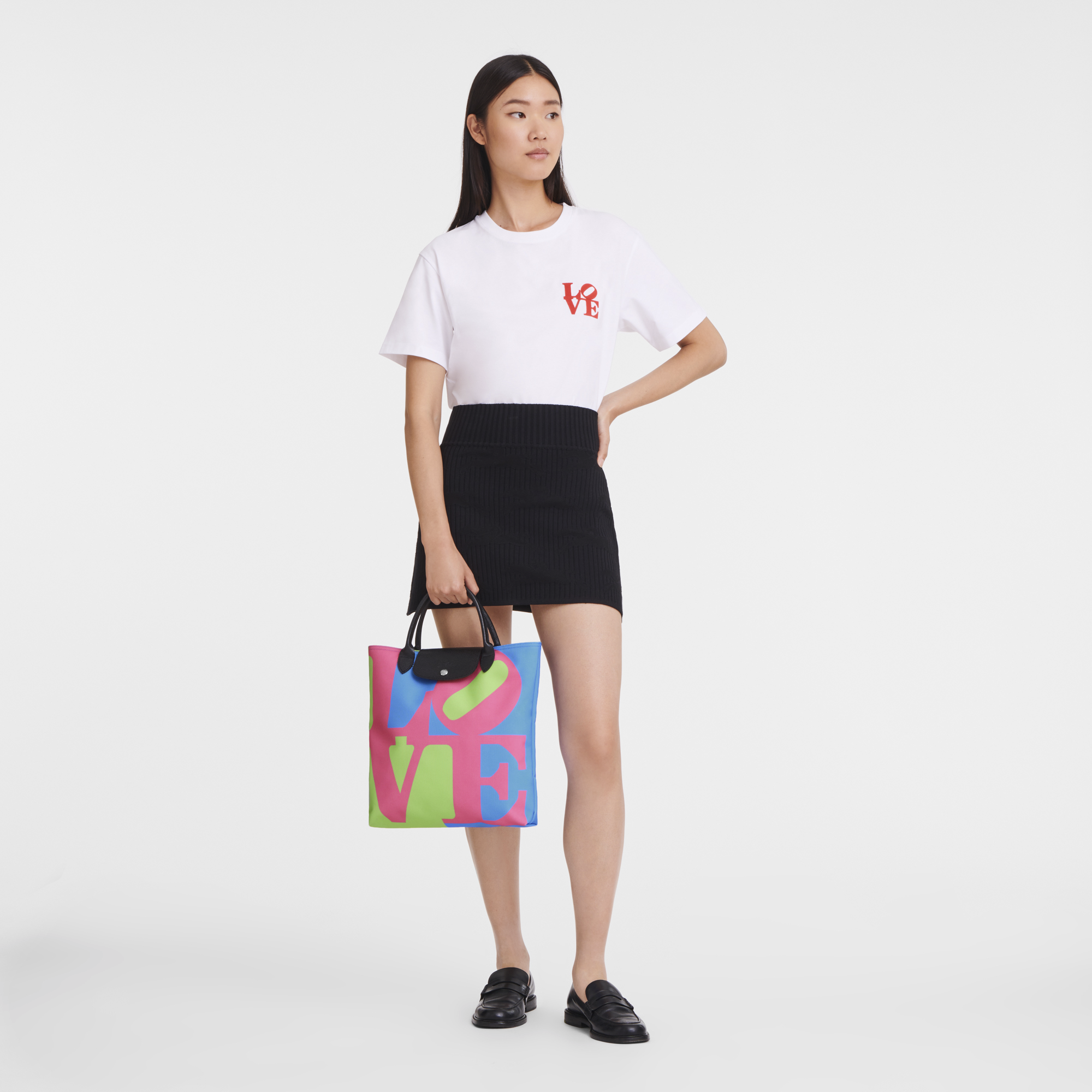Longchamp x Robert Indiana 手提包 L, 粉红色