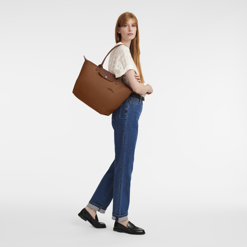 Le Pliage Green L Tote bag , Cognac - Recycled canvas  - View 2 of  7