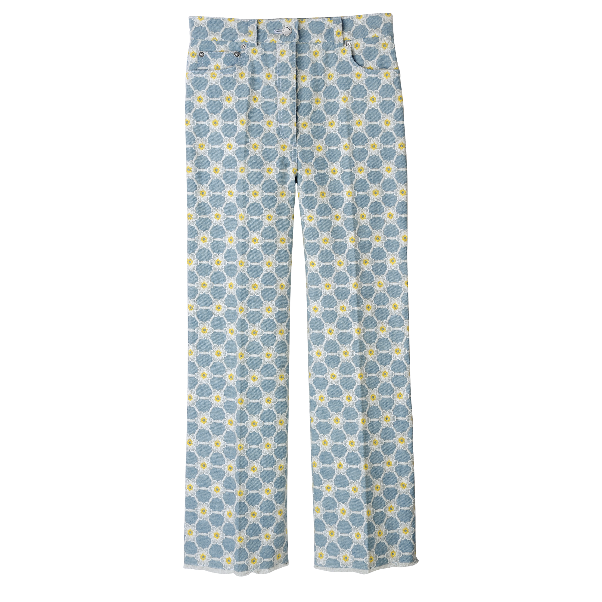 null Embroidered denim trousers, Sky Blue