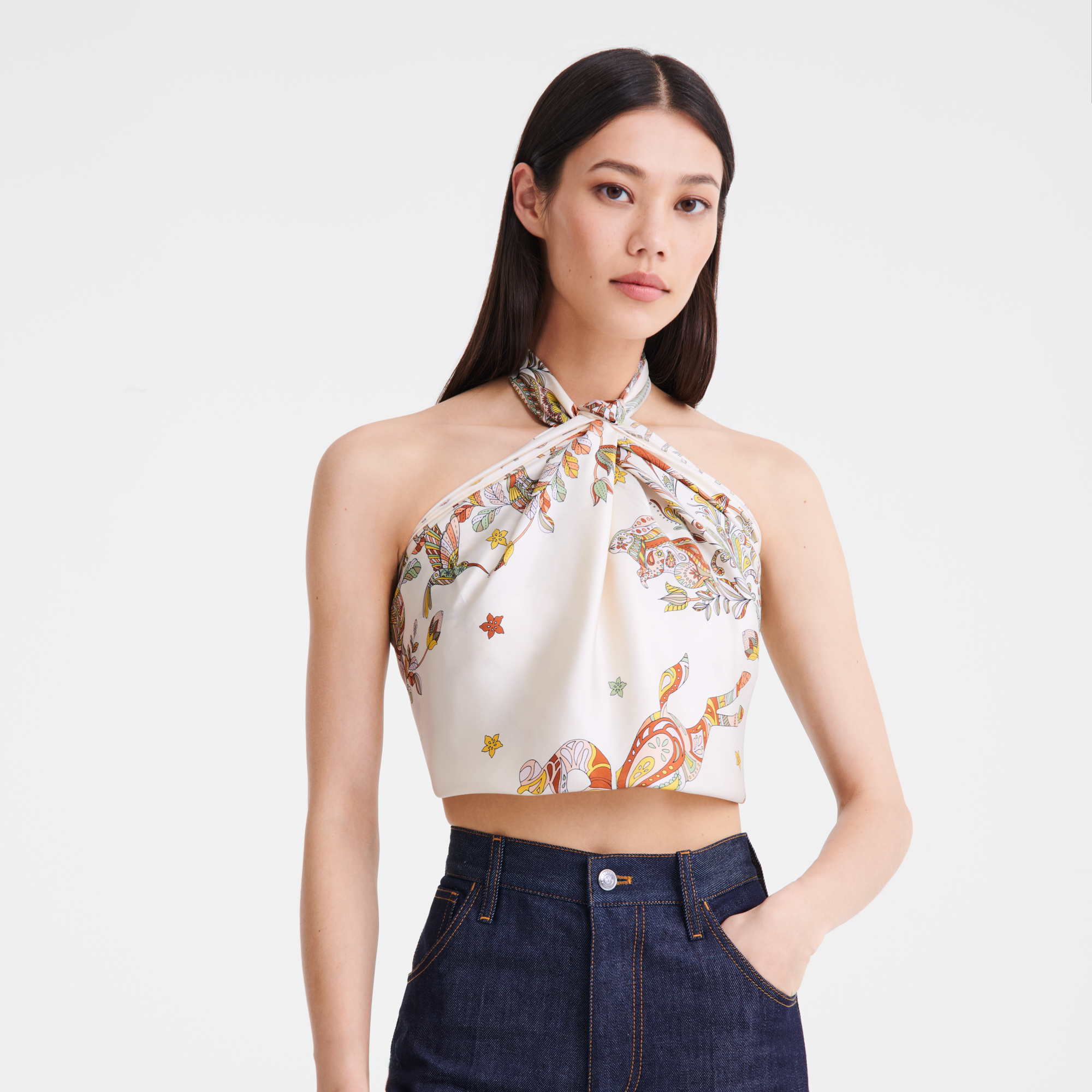 For&ecirc;t Longchamp 丝巾 90, 象牙白