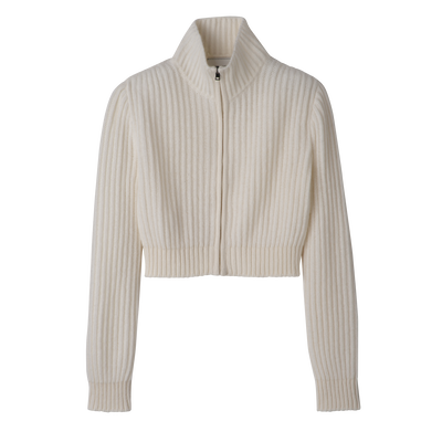 Zip collar short cardigan , Ecru - Knit