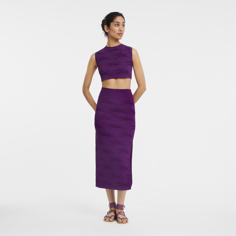 中长半身裙 , 紫色 - 针织  - 查看 2 3