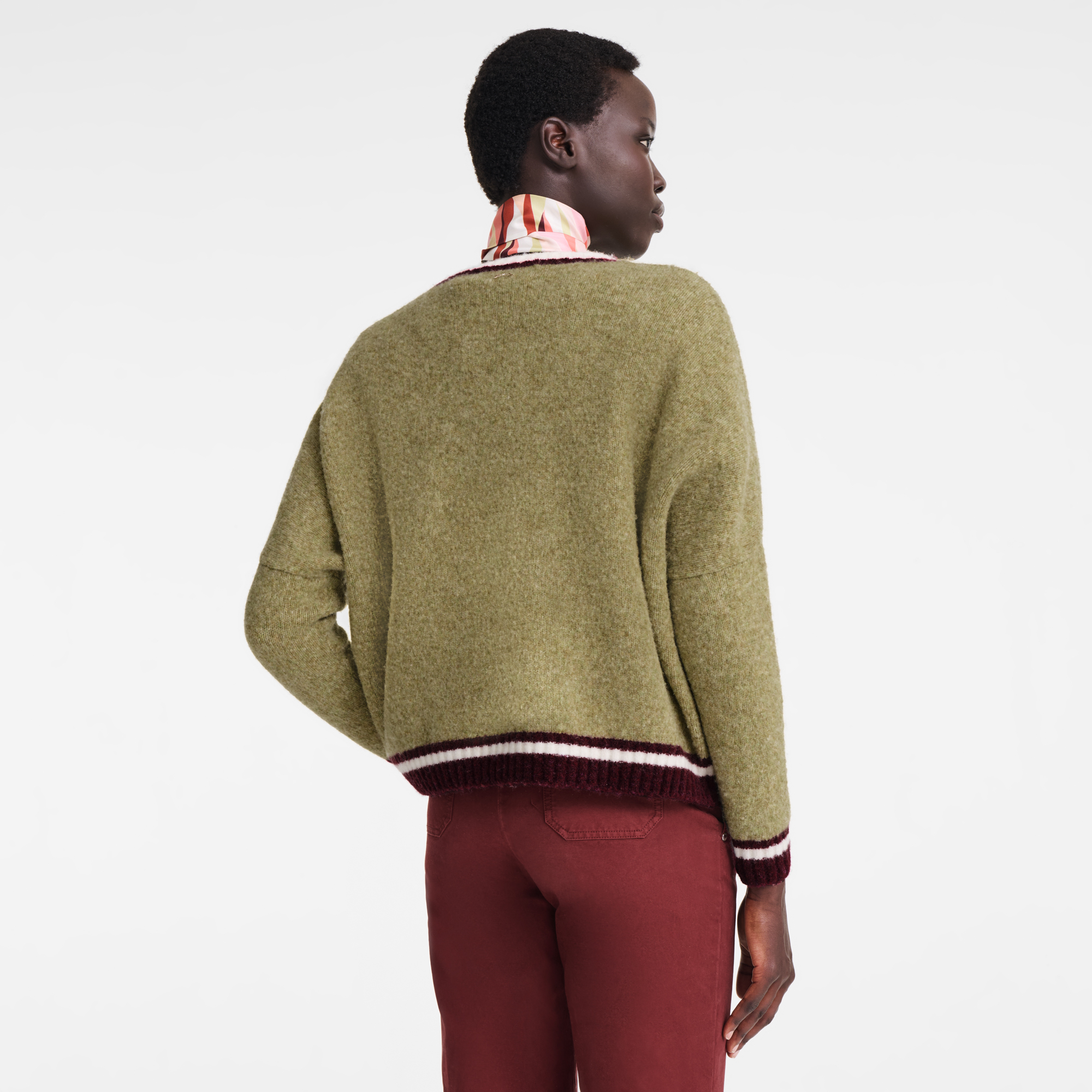null Round collar jumper, Pistachio/Burgundy
