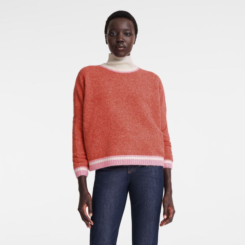 Round collar jumper , Coral/Pink - Knit  - View 4 of  5