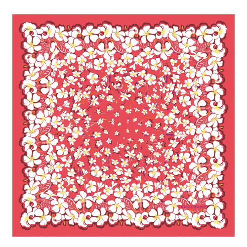 夏威夷花卉 丝巾 50 , 草莓色 - 真丝 - 查看 1 2