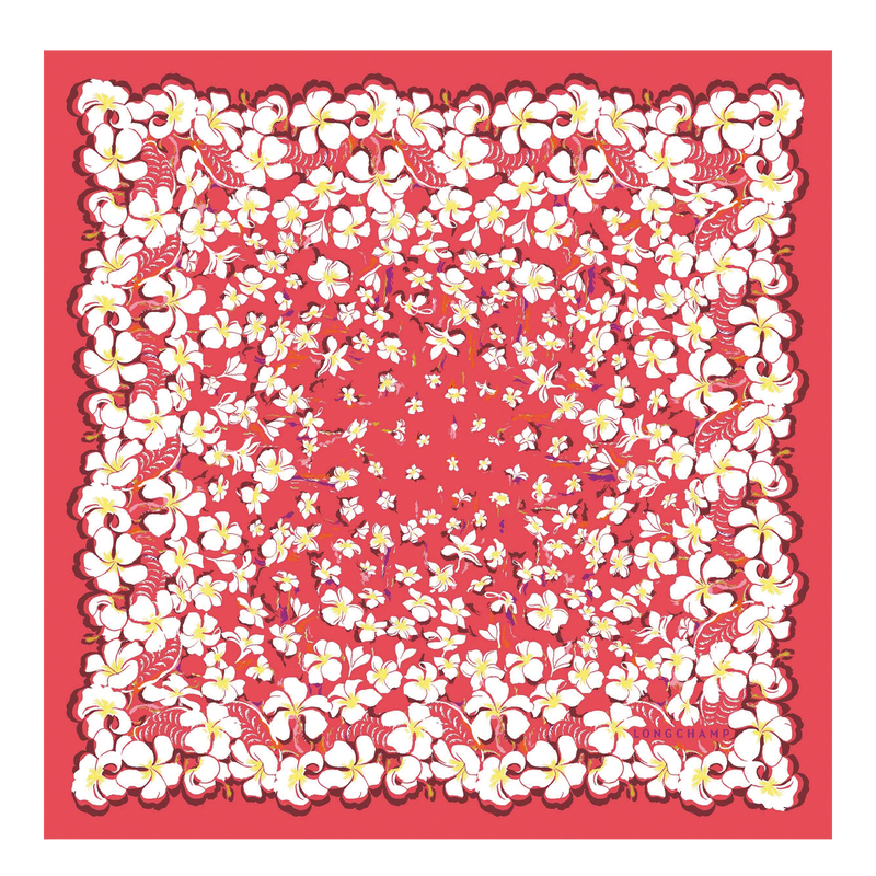 夏威夷花卉 丝巾 50 , 草莓色 - 真丝  - 查看 1 2