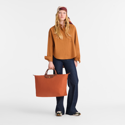 Le Pliage Original L 旅行包 , 砖红色 - 再生帆布