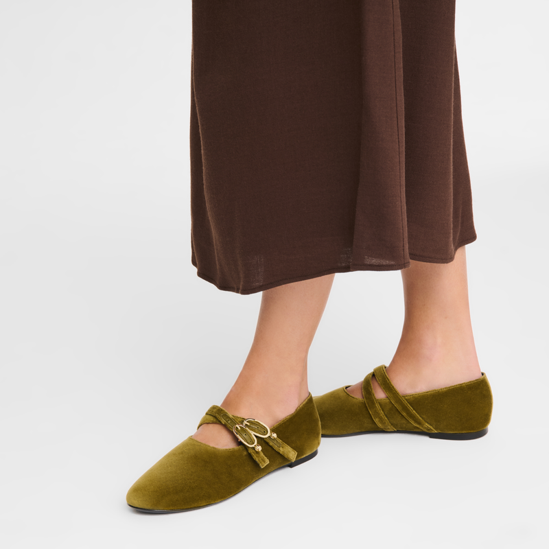 Le Foulonné Ballerinas , Olive - Leather  - View 4 of  4