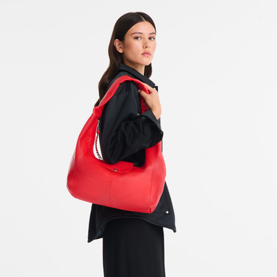 Le Pliage Xtra L Hobo 袋 , 红色 - 皮革