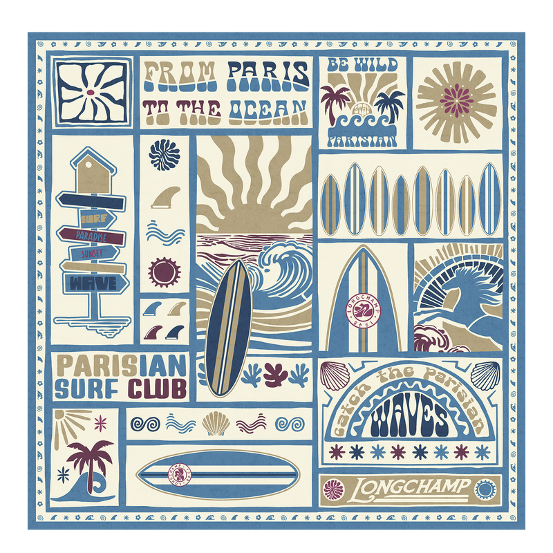 Parisian Surf Club（巴黎冲浪俱乐部） 丝巾 90 , 蓝灰色 - 真丝  - 查看 1 2