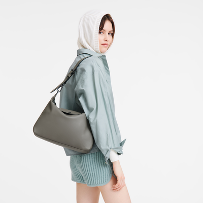 Le Pliage Xtra M Hobo 袋 , 斑鸠灰 - 皮革