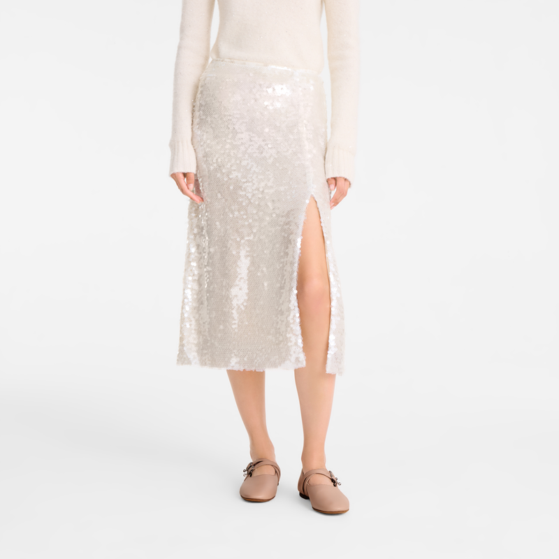 Midi skirt , Ivory - Sequin  - View 4 of  5
