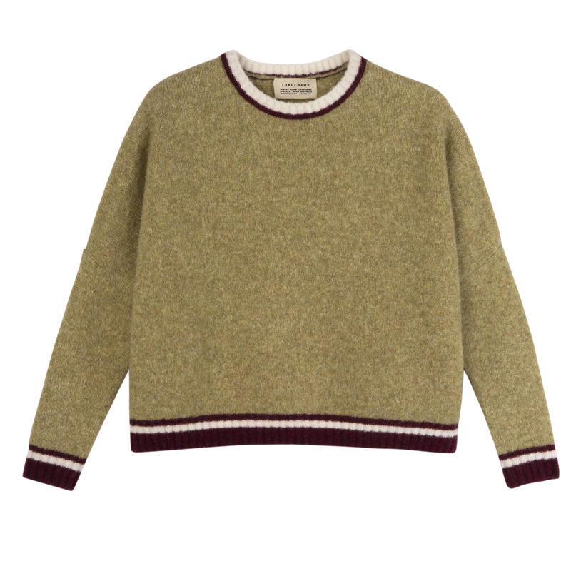 Round collar jumper , Pistachio/Burgundy - Knit  - View 1 of  5