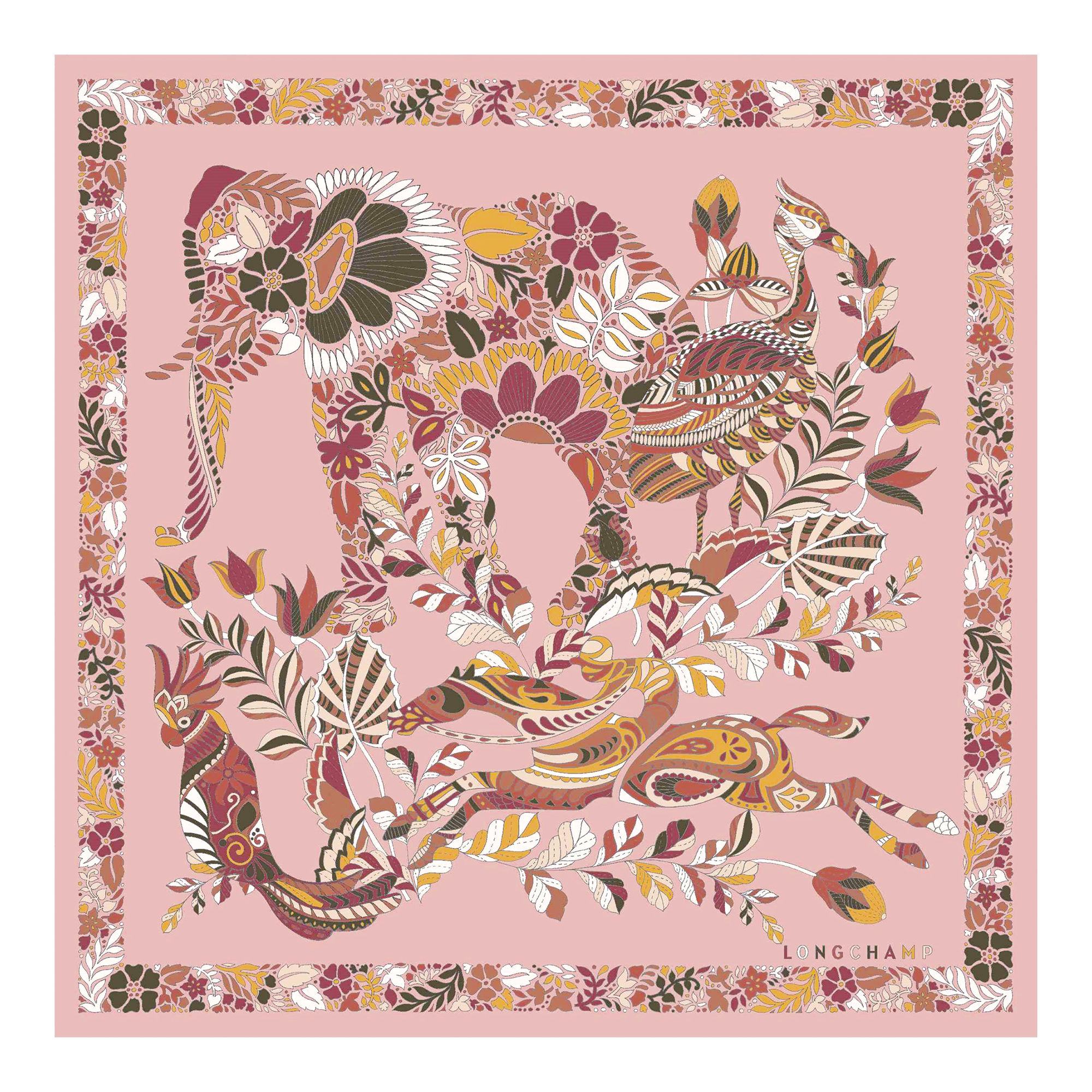 Silk scarf 50, Pink Tea - View 1 of
2 - zoom in Forêt Longchamp Silk scarf 50, Pink Tea