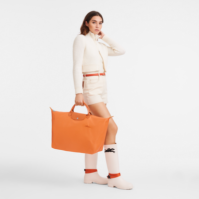 Le Pliage Green L Travel bag , Orange - Recycled canvas