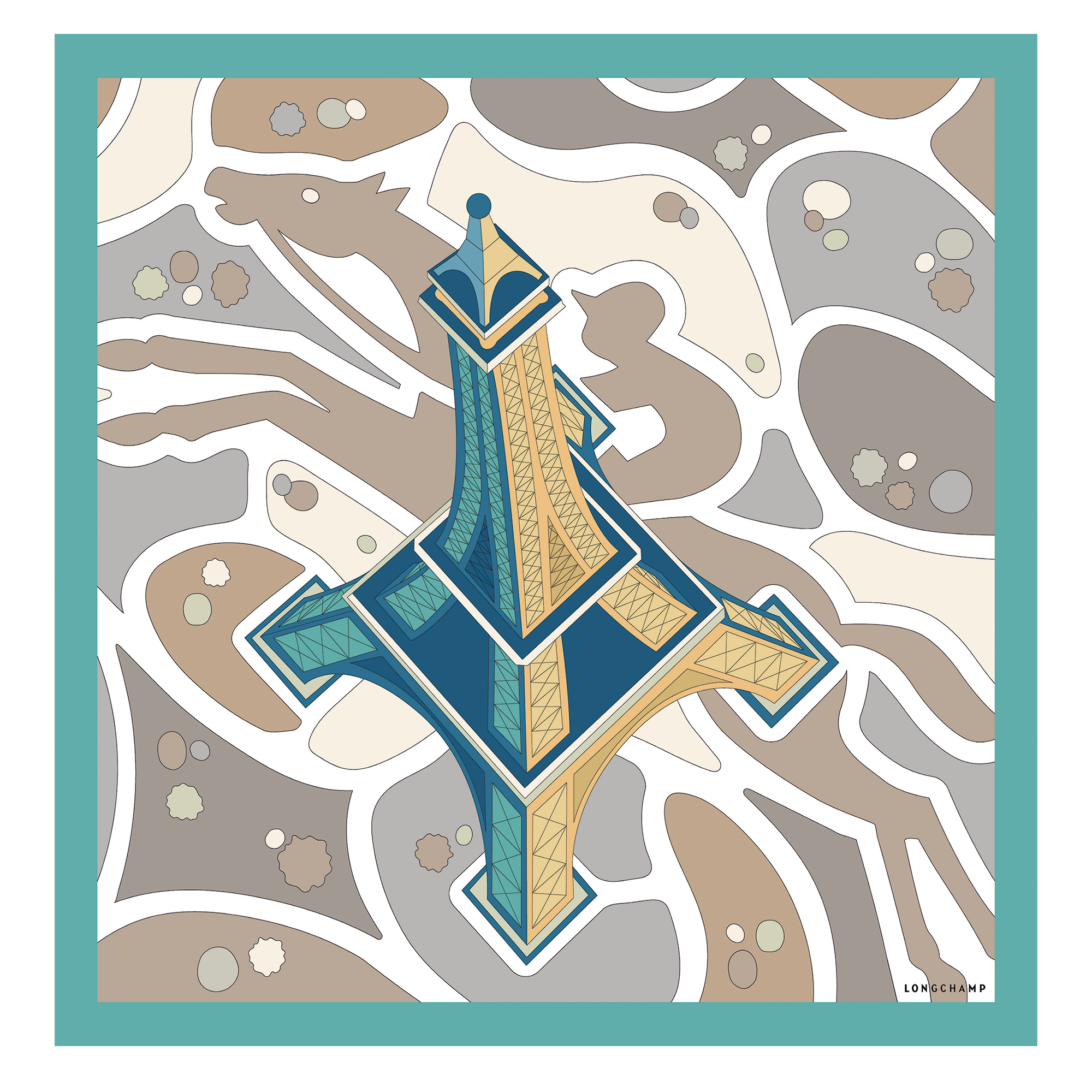 Tour Equestre Silk scarf 70, Mint