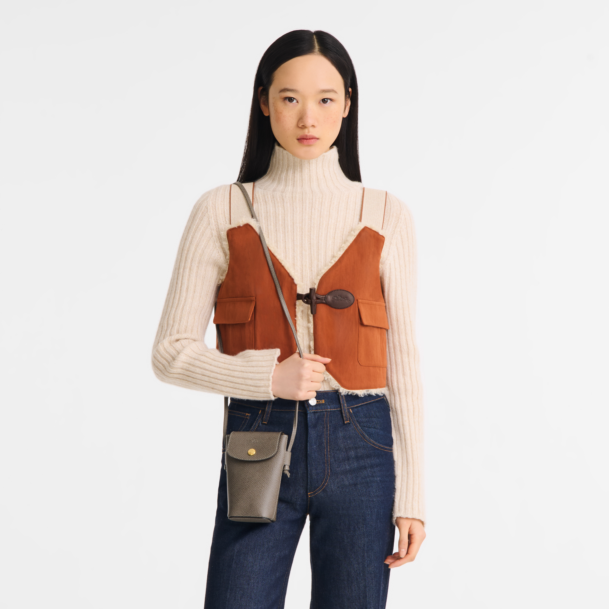 &Eacute;pure 皮革滚边装饰手机壳, 斑鸠灰