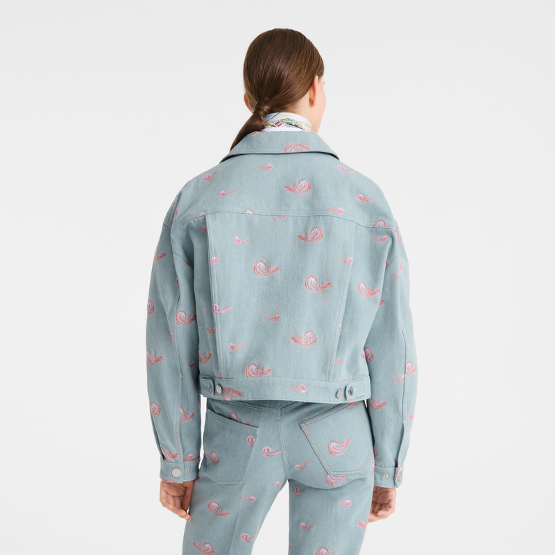 Jacket , Sky Blue - Embroidered denim  - View 2 of  3