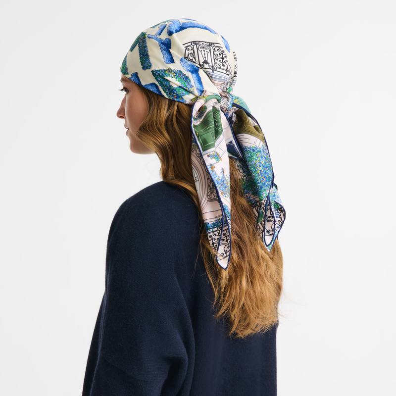 Jardin Parisien Silk scarf 90 , Navy - Silk  - View 2 of  2