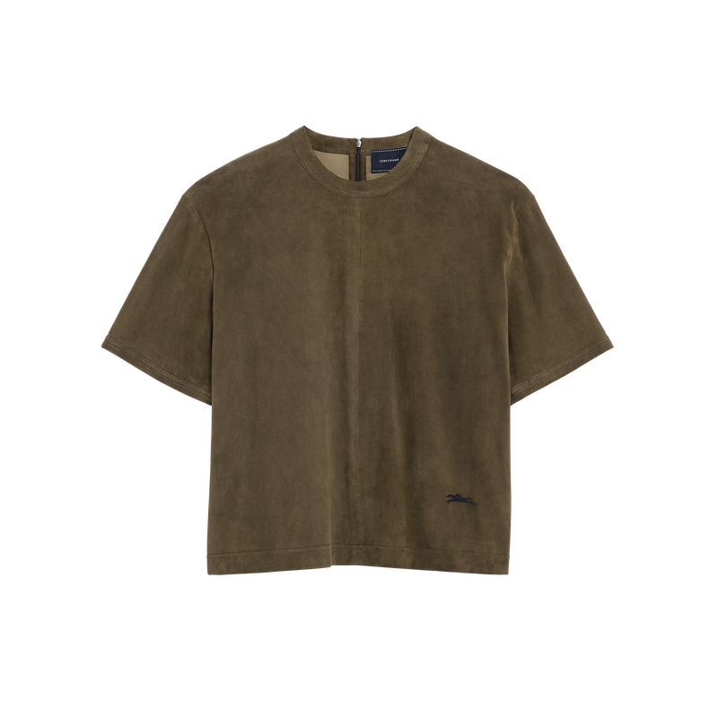 短款皮革上衣 , 卡其色 - 皮革  - 查看 1 5