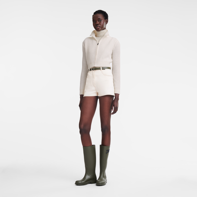 Zip collar short cardigan , Ecru - Knit