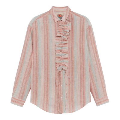 衬衫 , 彩虹色 - 提花条纹亚麻