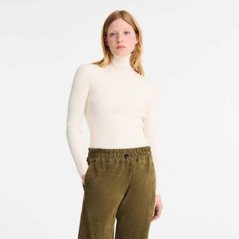 High collar fitted jumper , Ecru - Knit  - View 4 of  5