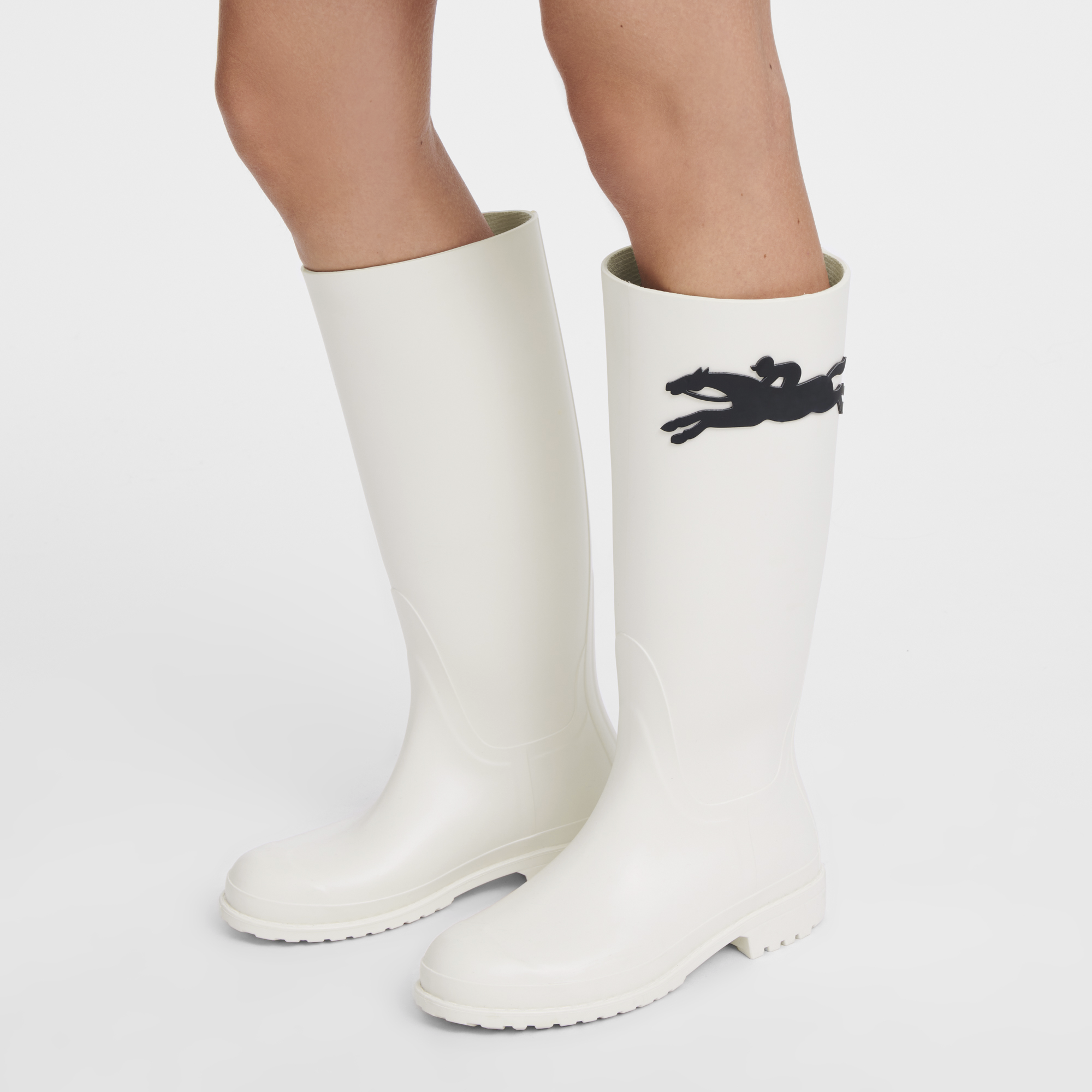 Longchamp骏马 平底靴, 象牙色