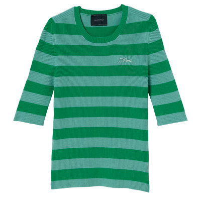 针织 T 恤, 草绿色/浅绿色