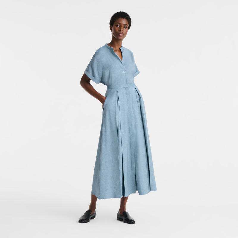 中长半身裙 , 蓝灰色 - 亚麻  - 查看 1 1