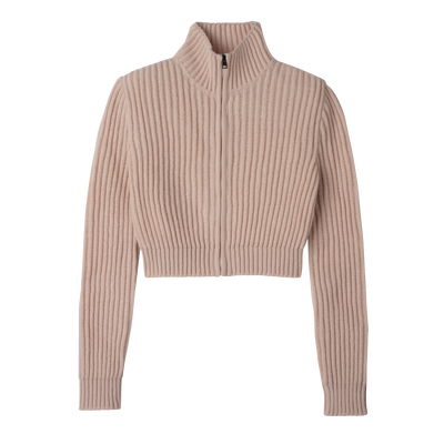 Zip collar short cardigan , Nude - Knit