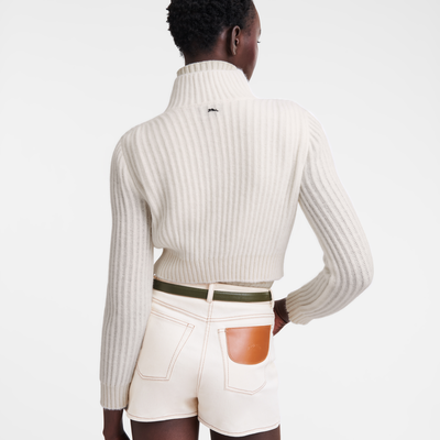 null Zip collar short cardigan, Ecru