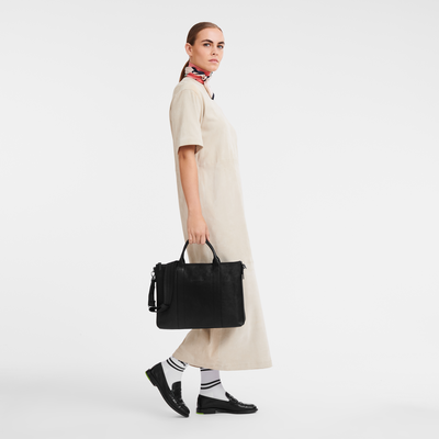 Longchamp 3D Briefcase , Black - Leather