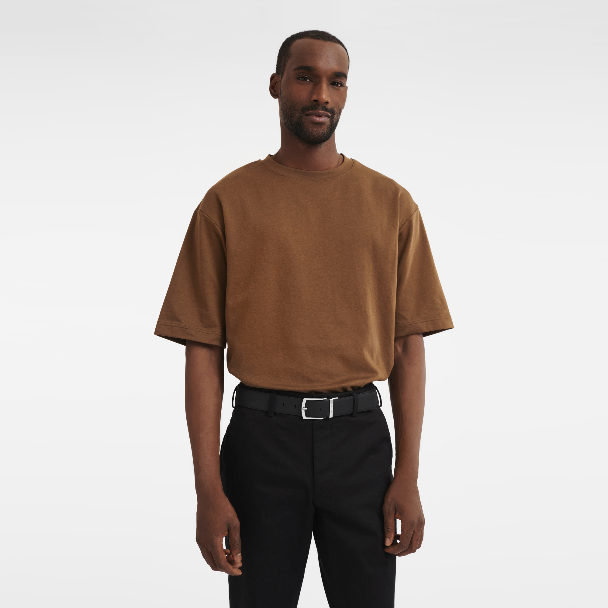 Le Foulonn&eacute; Men's belt, Mocha/Black